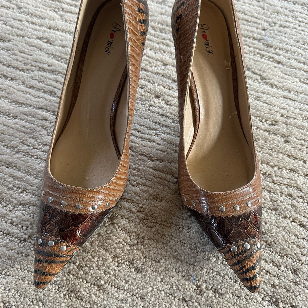 Promise Brown Snake Print Heels